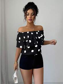 Selianne Women's Ruffled Polka Dot Off Shoulder Fashion Blouse - Multicolor - View 4