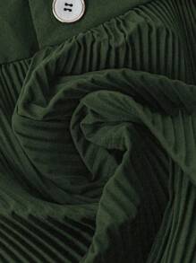 Franclia Quần short xếp ly trơn màu thường ngày cỡ lớn mùa hè - Màu xanh Ô liu - Xem 3