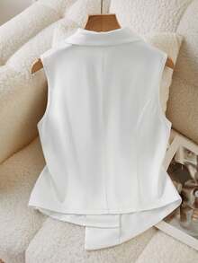 SHEIN Streelcool Women & Teenage Double-Breasted Casual Blazer Vest, French Style Asymmetrical Front Design, Suitable For Casual, Commute, Vacation In Spring And Autumn - White - View 2