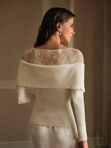MOTF PREMIUM ELEGANT ROMANTIC LACE PATCHWORK SWEATER, SUITABLE FOR DATES IN AUTUMN/WINTER - White - View 3