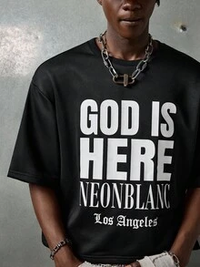 NEON BLANC Men's Casual Slogan Print Short Sleeve T-Shirt, Summer - Black - View 4