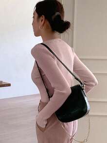 DAZY Casual Business Solid Color Slim Fit Sweater Fall/Winter - Pink - View 2