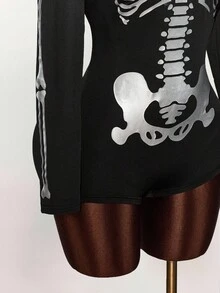 Amplova Mono de manga larga con estampado de esqueleto para talla grande de Halloween - Negro - Ver 6