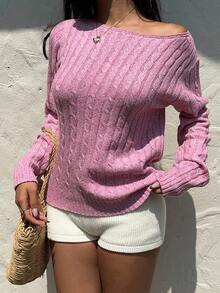 Sunnyshic Women's Casual Asymmetric Collar Solid Color Sweater Fall Winter Cloth For Women - Pink - View 5
