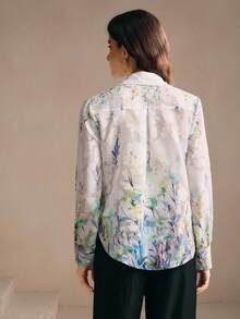 Anewsta New Fashion Floral Print Collared Single-Breasted Shirt, Spring Outfits For Women