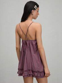 COUREZ Check Babydoll Cami Dress /Summer Outfits For Women /Summer Dresses Going Out Outfits Casual /Y2K Vacation Holiday Cotton Cotton Vintage