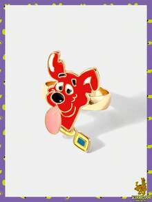 SCOOBY-DOO X SHEIN Anillos con patrón de perro estilo Y2K de bloques de color, adecuados para uso casual - Amarillo Oro - Ver 1