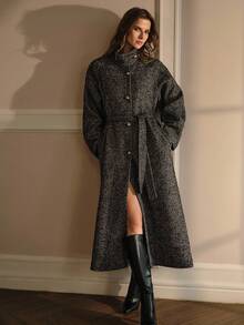 MOTF PREMIUM WOOL BELTED OVERCOAT - Dark Grey - View 7
