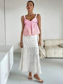 Siren Gaze Women's Striped Print Ruffle Hem Embroidered Camisole Summer Pink Casual - Pink - View 6