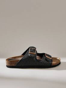 Solecia Women's Adjustable Buckle Casual Flat Slide Sandals - Khaki - View 2