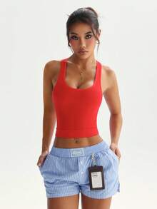 Slayform Seamless Solid Color Backless Sports Tank Top For Women - Red - View 5