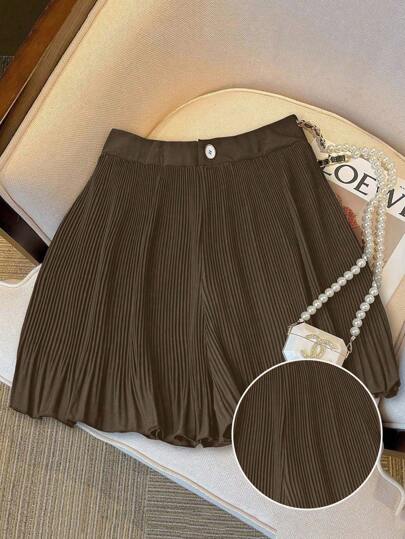 Franclia Plus Size Women Solid Color Pleated Loose Casual Shorts Women Short Sets Women Short Set Skirts For Women Summer Skirts With Shorts Shorts Skirt