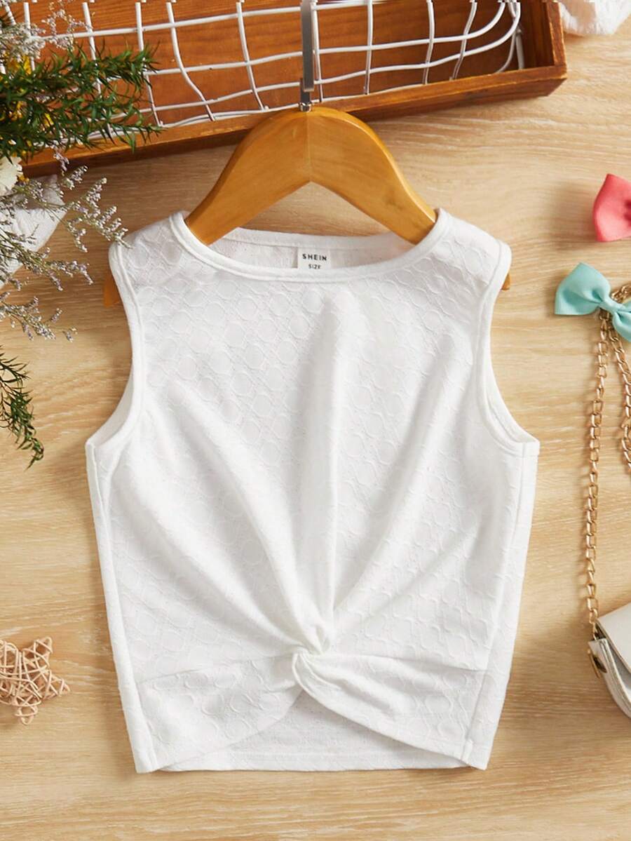 SHEIN Tween Girl Twist Hem Tank Top - White - View 1