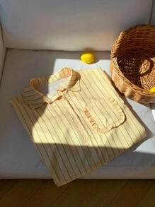 Comfortcana 女士新款黄色条纹宽松长袖衬衫 - 黃色 - 查看 5