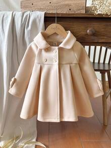 女婴大衣，单排扣大衣，婴儿冬季纯色外套，女婴休闲外套，公主风夹克