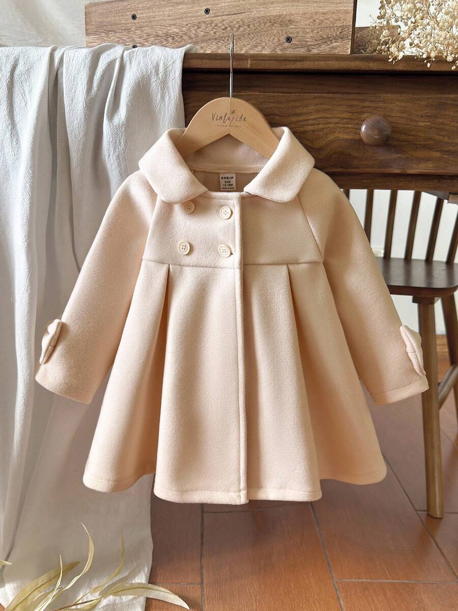 女婴大衣，单排扣大衣，婴儿冬季纯色外套，女婴休闲外套，公主风夹克