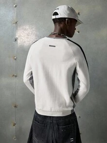 NEON BLANC Men's Casual Patchwork Side Round Neck Raglan Sleeve Top, Autumn - White - View 3