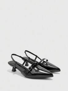 CUCCOO BIZCHIC Women's Fashion Black Backstrap Pointed Toe High Heel Pumps, Backless Slingback Shoes For Daily Commute, Date, Party For Christmas Spring Shoes - Black - View 4