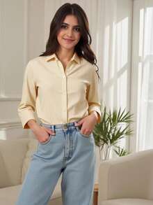 Teen Girls' Casual Striped Long Sleeve Long Shirt Yellow Striped Shirt Girls Girls Yellow Striped Shirt Striped Shirt Kids