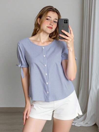 توب مخطط بعقدة كم بنت مراهقة