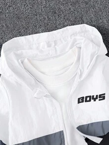 SHEIN 年轻男孩休闲柔软舒适拼接反光简约轻便夹克，适合春秋季度假、假期、旅行、放松、日光浴、夏季 - 彩色 - 查看 3