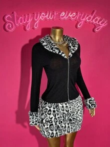 Slaydiva طقم بلوزة وتنورة للنساء موديل جديد خريف/شتاء 2025، مناسب لحفلات عيد الميلاد والحفلات والبنوك والأسلوب الجامعي والارتداء اليومي، قطعتان متناسقتان بتصميم أنيق وعصري، تتكون من جاكيت مزخرف بخطوط رأسية مع تنورة ضيقة مطبوعة بنمط نمر - متعدد الألوان - مشاهدة 5