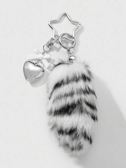 ROMWE Grunge Punk 1pc Y2K Retro Elegant Minimalist High-End Acrylic Bow, CCB Heart, Black & White Ombre, Fluffy Mini Animal Tail, Star Keychain Bag Charm, Suitable For Women, Daily Wear, Holiday Gift