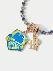 HARRY POTTER X SHEIN 1 pieza Brazalete de moda con insignia de letra y diseño de strass azul y blanco