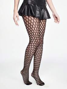 ROMWE Goth 1 Pair Women's Colorful Dopamine Ripped Fishnet Socks, Punk Style, All Season - Black - View 4