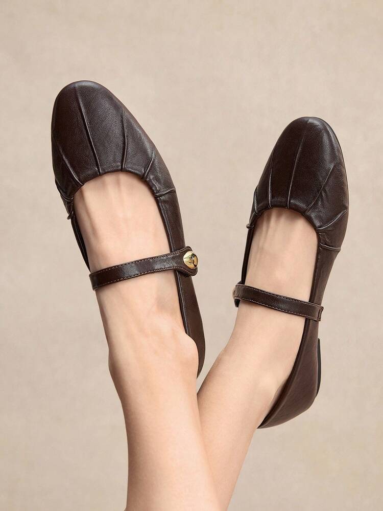 Rosivie Women's 2025 Summer New French Square Toe Versatile Black Hollow Woven Strap Low Vamp Elegant Breathable Comfortable Flat Shoes For Christmas - Brown - View 1