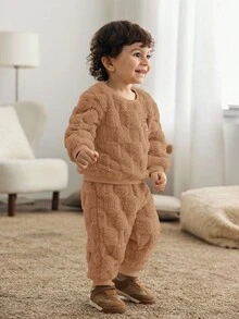Cozy Pixies Conjunto de 2 peças para bebê menino com estampa de ursinho fofo, moletom dupla face com gola redonda e ombros caídos, nas cores marrom e mocha. Ideal para o outono e inverno. Perfeito para recém-nascidos. - Caqui - Ver 6