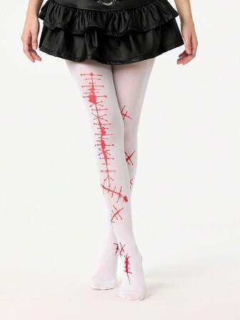 Grunge Punk 1 pezzo Collant/calze/leggings opachi asimmetrici e sexy da donna, colore bianco