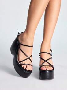 CUCCOO 休闲时尚简约百搭日常女士厚底凉鞋 - 黑色 - 查看 6