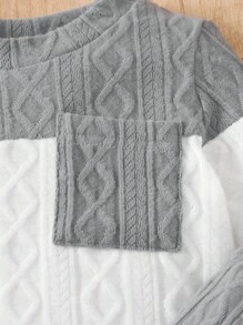 SHEIN 2 pezzi/Set Neonato/Bambino Maschio Casual Grigio, Blu e Bianco a Righe Maglione con Tasche, Bottoni sulla Spalla e Collo Equipaggio, Maniche Lunghe e Pantaloni con Vita Elastica, Tessuto Morbido e Confortevole, Adatto per Primavera, Autunno e Inverno, Uso Esterno, Domestico e Casual