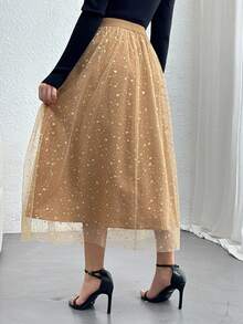 DAZY Chân váy xòe eo chun đính sequin thanh lịch dành cho nữ, thích hợp cho mùa thu, năm mới và lễ hội. - Hồng - Xem 2