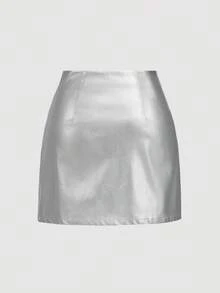 SHEIN MOD Plus Size Brown Side Slit Metallic Trim Faux Leather A-Line Skirt, Going Out Skirt, Vintage Skirt, Fall Outfits, Sexy Skirt, Leather Skirt