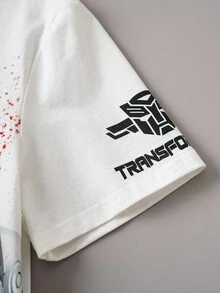 Transformers X SHEIN 青少年男孩机器人图案圆领 T 恤 - 白色 - 查看 4