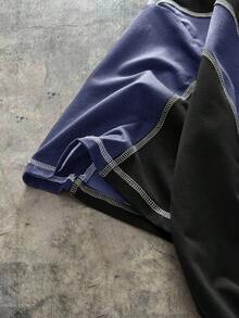 AXEPEAK Camiseta holgada de cuello redondo con contraste de color para hombre