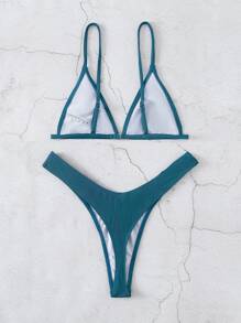 Swim Basics Summer Beach Rib Triangle High Cut Bikini Set - Teal Blue - View 2
