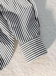 Franclia 女士休闲商务条纹青果领衬衫 - 黑與白 - 查看 6