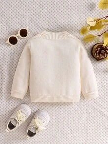 SHEIN Unisex Baby Geometric Pattern Long Sleeve Knit Sweater, Casual & Cute, Suitable For Baby Boys And Girls, Autumn/Winter Fall
