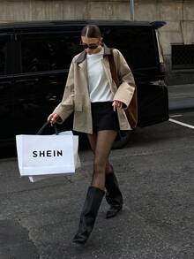 Siren Gaze 女士撞色领长袖前拉链休闲宽松夹克 - 卡其色 - 查看 4