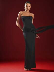 Hauture Sexy Party Dark Romantic Semi-Sheer Twist Bust Sarong Bodycon Maxi Dress –Night Out - Black - View 1