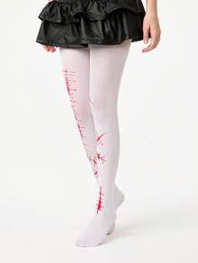 ROMWE Grunge Punk 1pc Women's Asymmetrical Sexy Opaque Tights/Pantyhose/Leggings, White - White - View 4