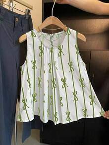Franclia Bowknot Striped Print Pleated Sleeveless Shirt