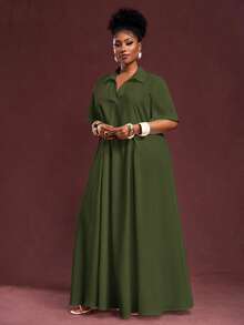 Slaydiva 2025 春夏新品度假通勤休闲白色宽松短袖 V 领褶皱 A 字长款衬衫裙大码女装