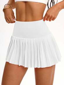 Easithlete Damen einfarbiger Minirock mit hoher Taille und plissiertem Saum, Sommer