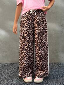 Coolane Kids Tween 女童豹纹抽绳腰阔腿裤 - 彩色 - 查看 5