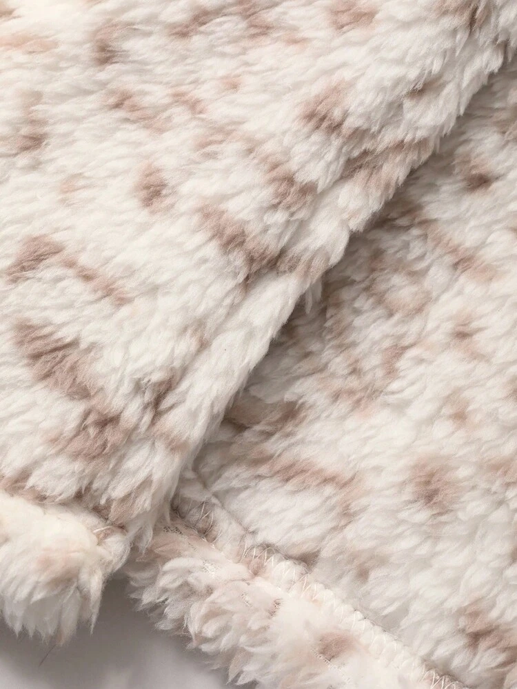 Women's Leopard Print Mid-Length Lapel Collar Flannel Robe, Winter, Fall Fluffy Pajama, Cozy