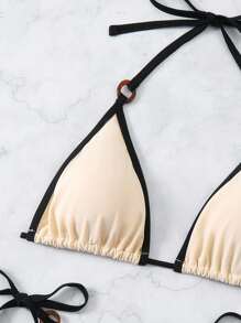 Swim Basics Women Bikini Sets Cincin Blok Warna Plain Anggun - Aprikot - View 5